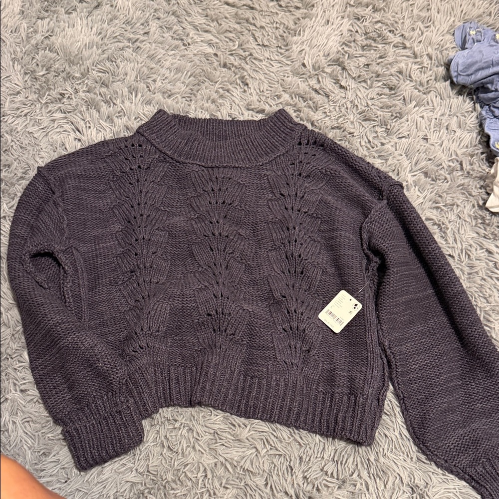 Free People Women's Cropped Pointelle Knit Sweater - Charcoal